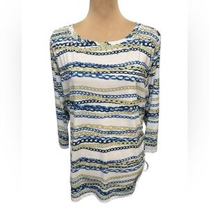 Hearts of Palm Top XL Boat Neck 3/4 Sleeve Ruched Drawstring R Hem Chain Pattern